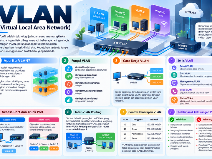 VLAN (Virtual Local Area Network): Pengertian, Fungsi, Jenis, dan Cara Kerja