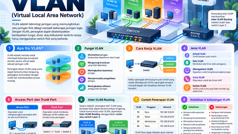 VLAN (Virtual Local Area Network): Pengertian, Fungsi, Jenis, dan Cara Kerja